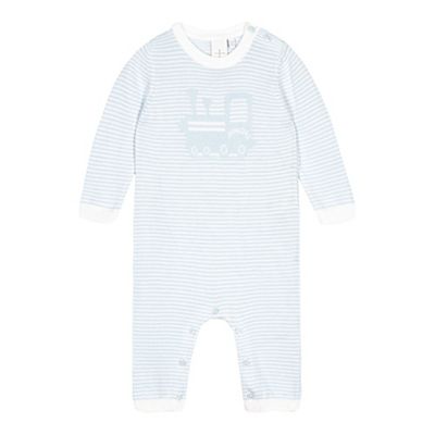 Babies light blue train knitted romper suit